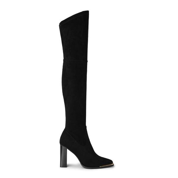 Square Toe High Heel Over The Knee Boots - BLACK SUEDE - 2